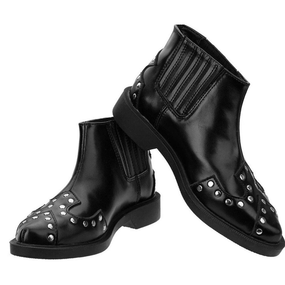 T.U.K. Black Studded Jam Boots Pointed Ankle Boot Silver Studs Women’s 10 - Picture 3 of 11